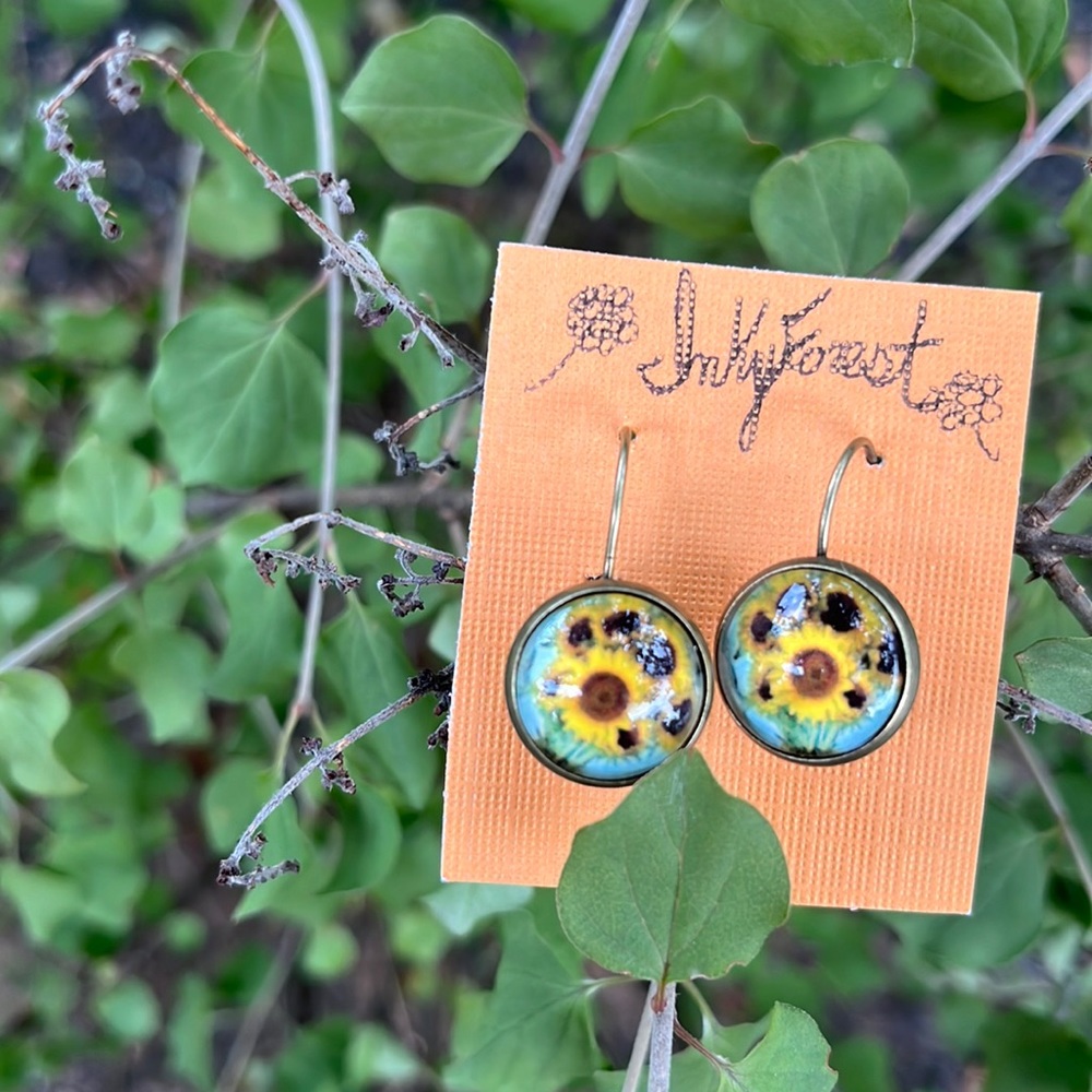 Tournesols Vincent Van Gogh Sunflower Circle Drop Earrings